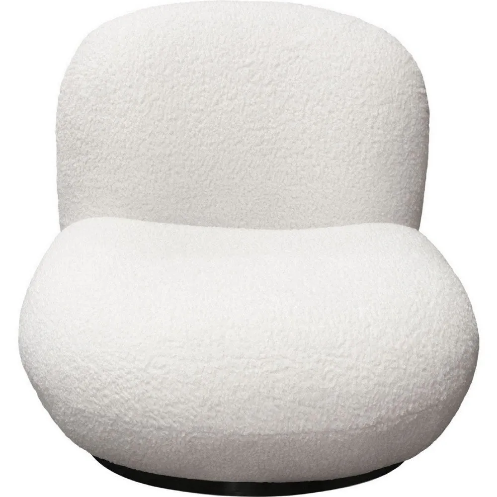 37 Inch Swivel Accent Chair with Padded Seating, White Faux Sheepskin By Casagear Home