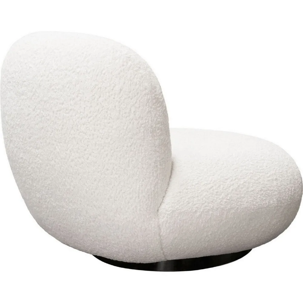 37 Inch Swivel Accent Chair with Padded Seating, White Faux Sheepskin By Casagear Home