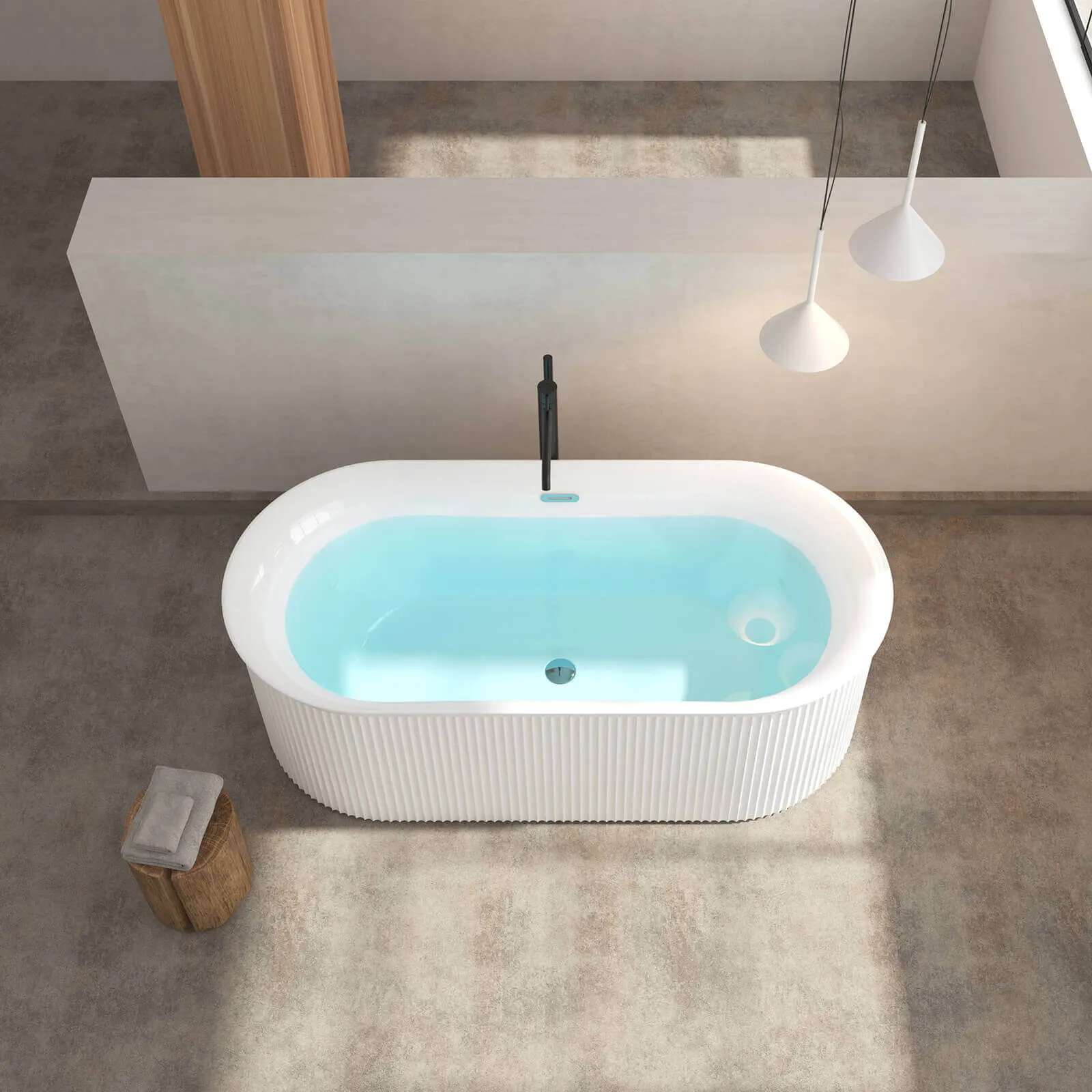 67" Acrylic Fluted Bathtub with Toe-Tap Drain