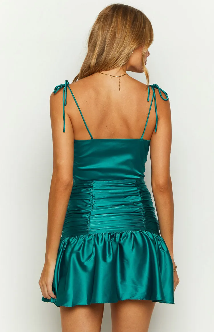 About Time Emerald Satin Mini Dress