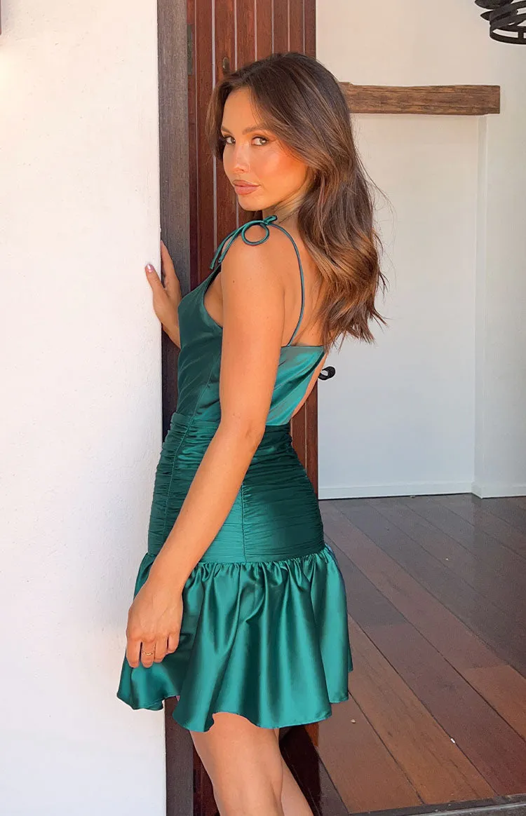 About Time Emerald Satin Mini Dress