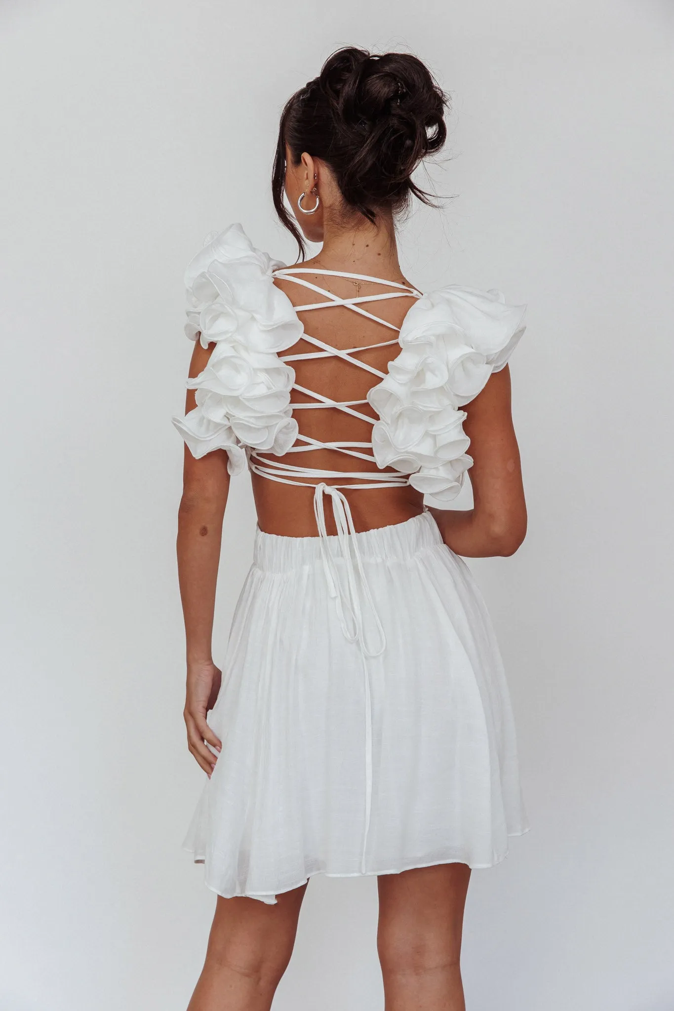 Adagio Lace-Up Back Mini Dress Off White