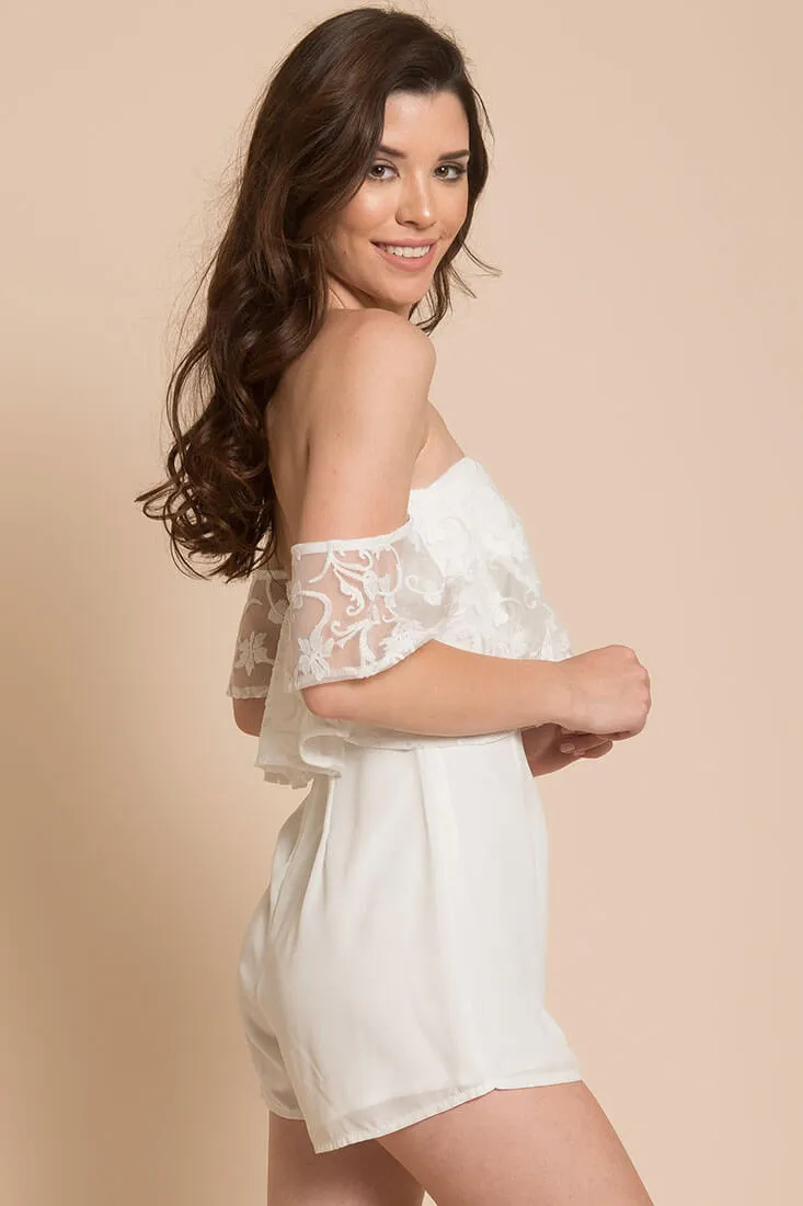 Adeline Lace Open Back Club Party Romper White