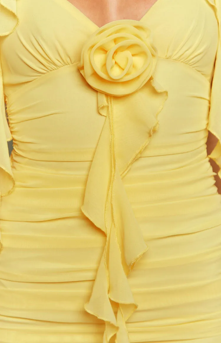 Aella Yellow Ruffle Mini Dress