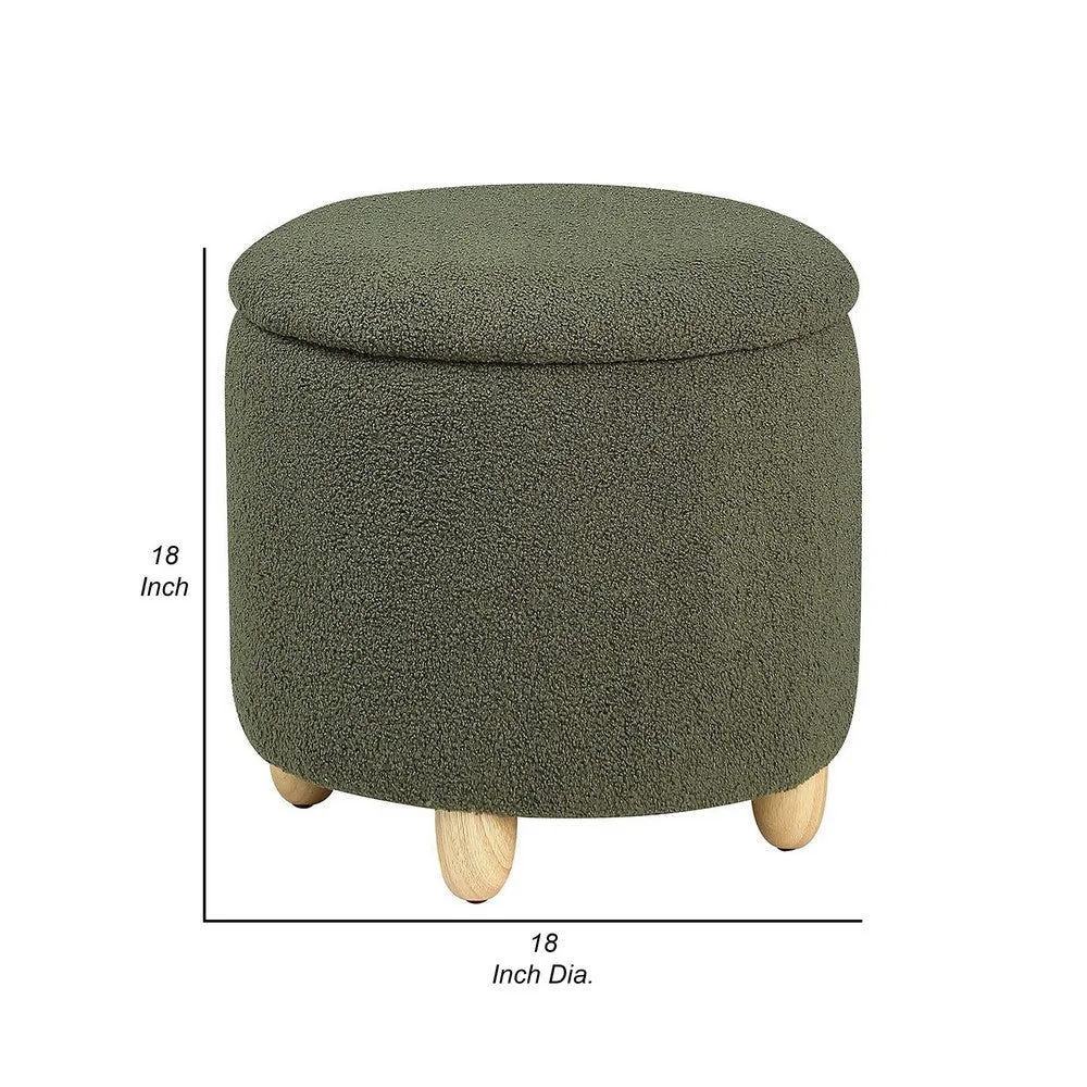 Aia 18 Inch Storage Ottoman, Green Faux Sheepskin, Round Rubberwood Feet By Casagear Home