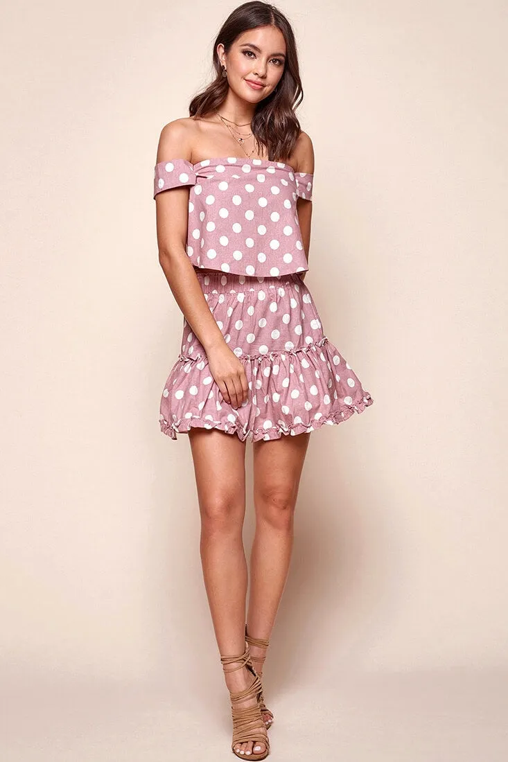 Alexi Polka Dot Mini Skirt Blush Pink