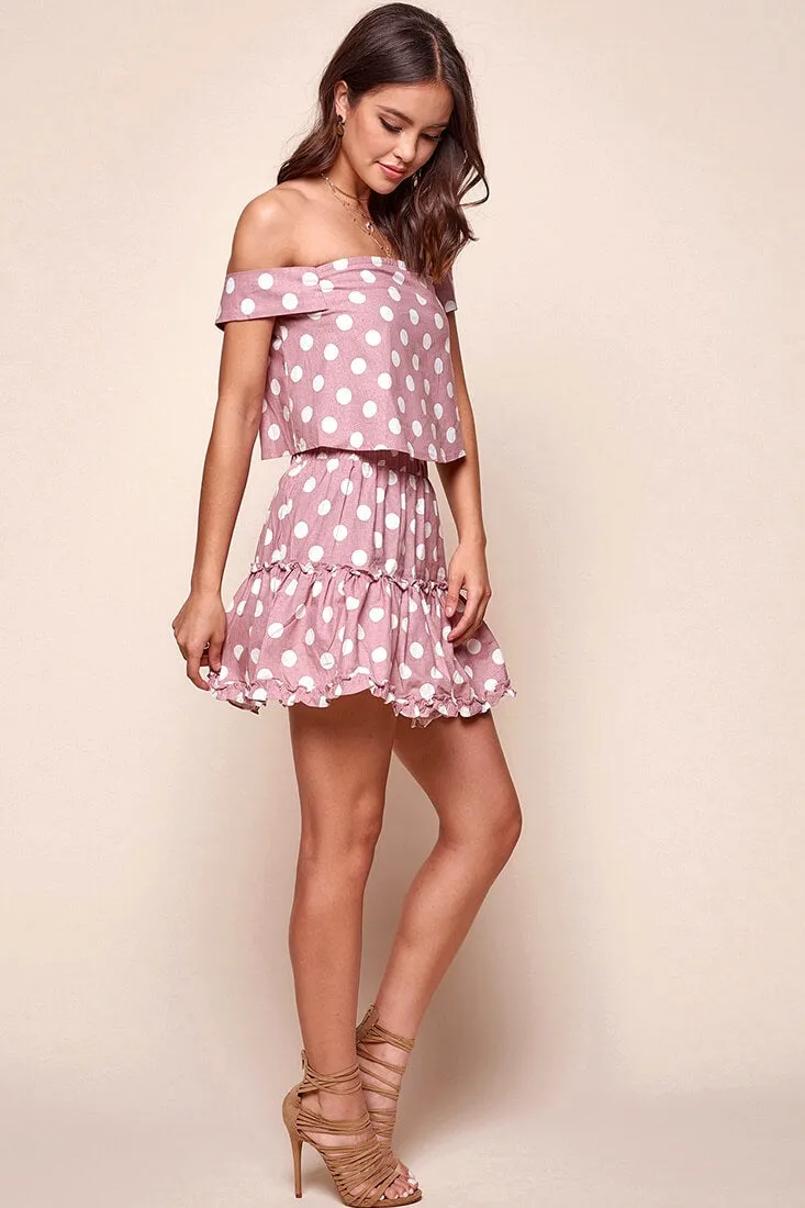 Alexi Polka Dot Mini Skirt Blush Pink