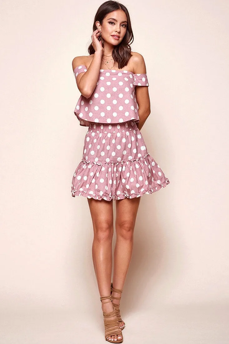 Alexi Polka Dot Mini Skirt Blush Pink