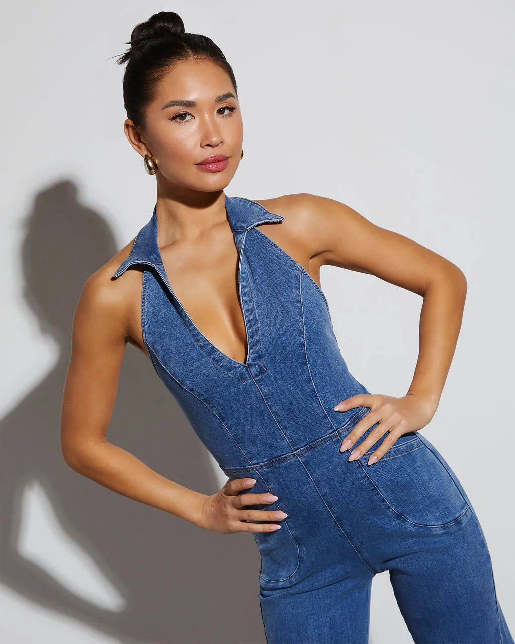 Ali Halter Denim Jumpsuit