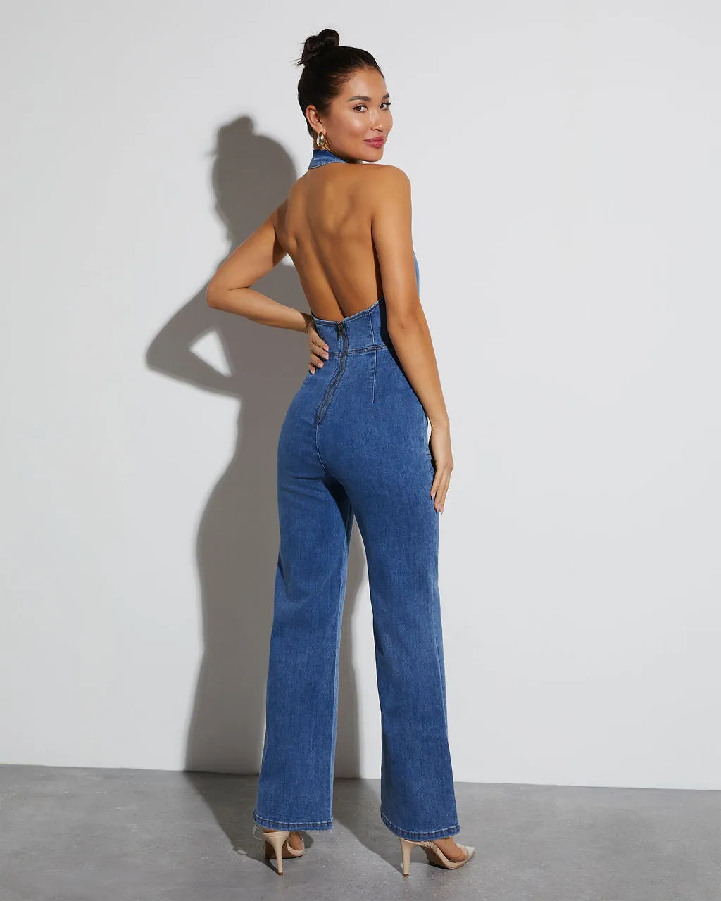 Ali Halter Denim Jumpsuit