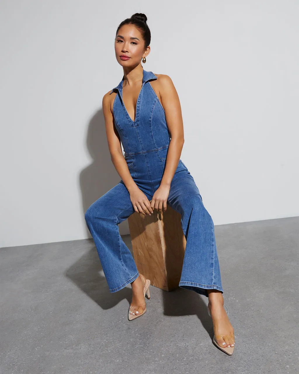 Ali Halter Denim Jumpsuit