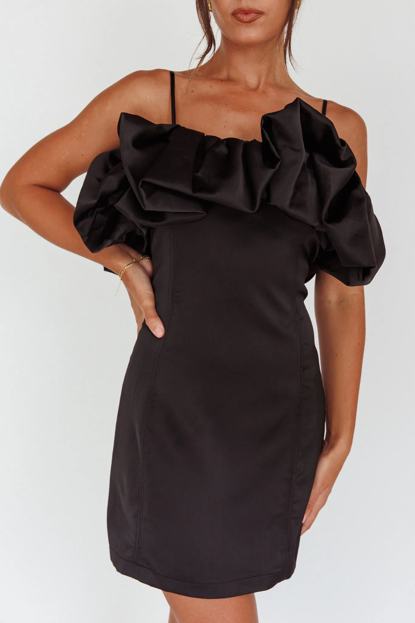 All The Drama Bubble Neckline Mini Dress Black