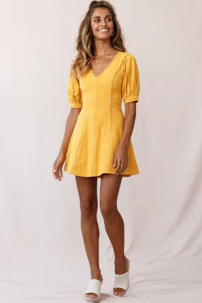 Ally Half Sleeve A-Line Dress Mustard