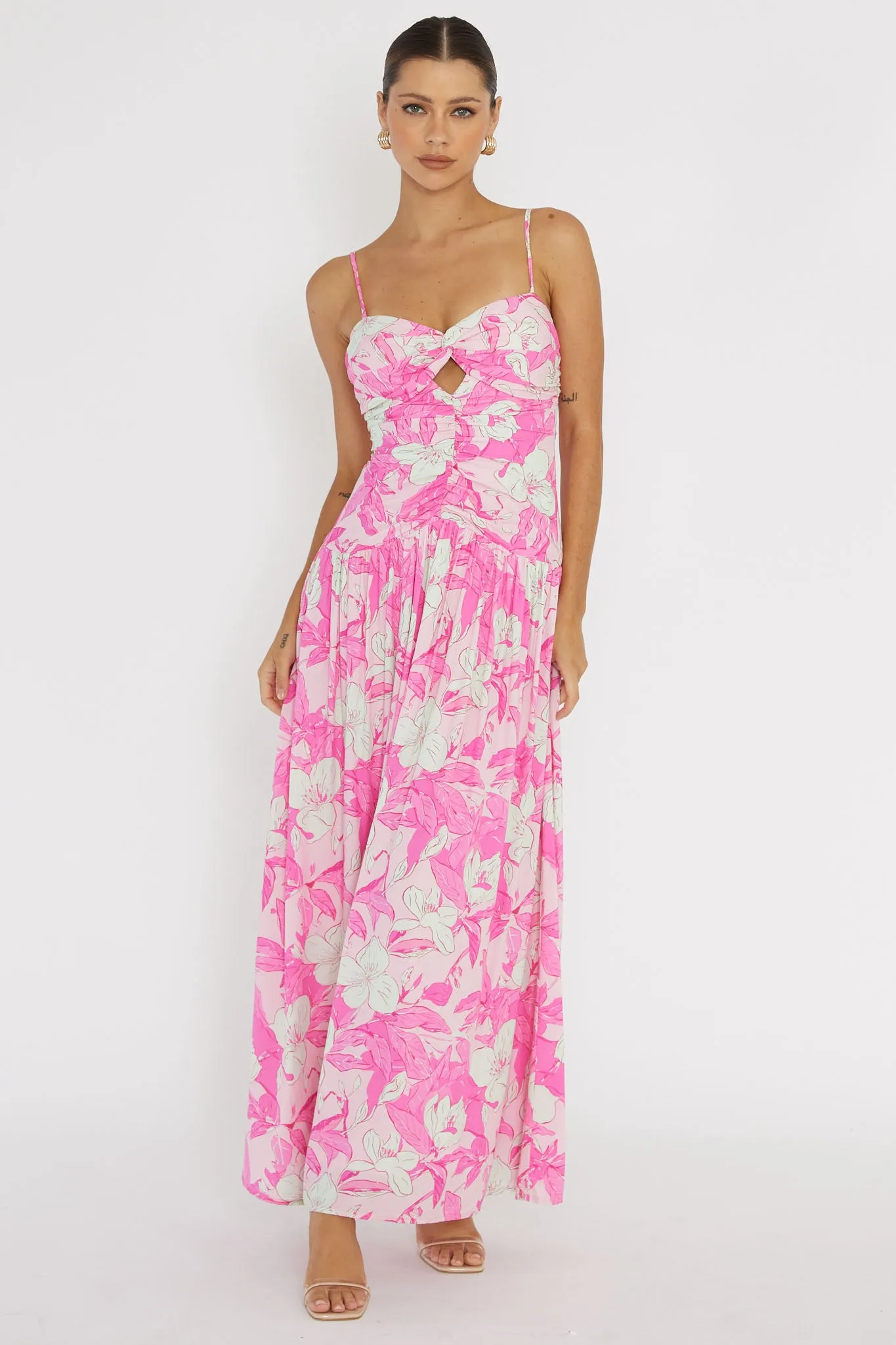 Amanie Ruched Waist Maxi Dress Pink