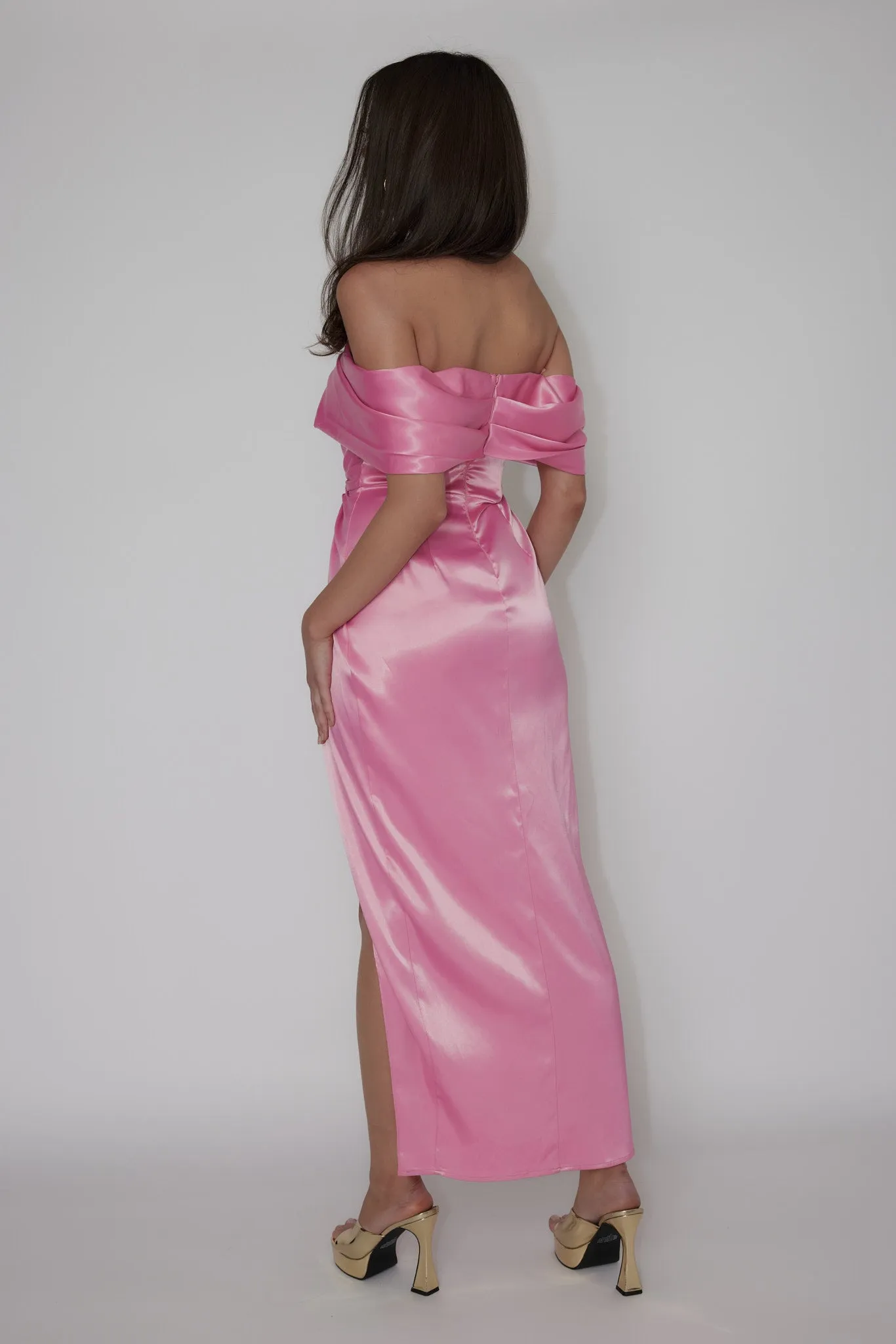 Amaryllis Off-Shoulder Twist Maxi Dress Pink