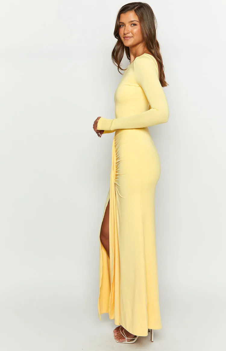 Amber Glow Yellow Long Sleeve Maxi Dress