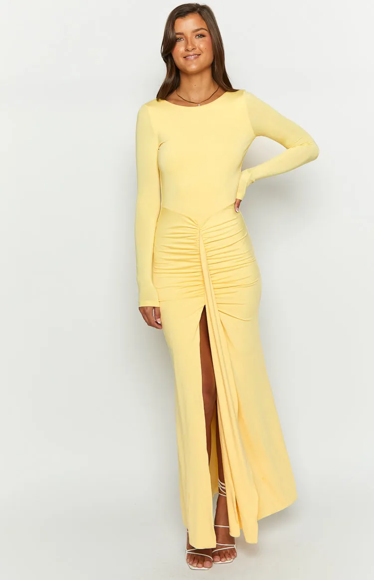 Amber Glow Yellow Long Sleeve Maxi Dress