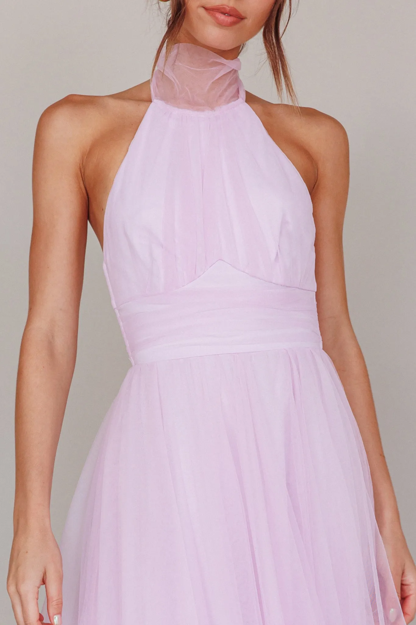 Andria Halterneck Tulle Midi Dress Light Lilac