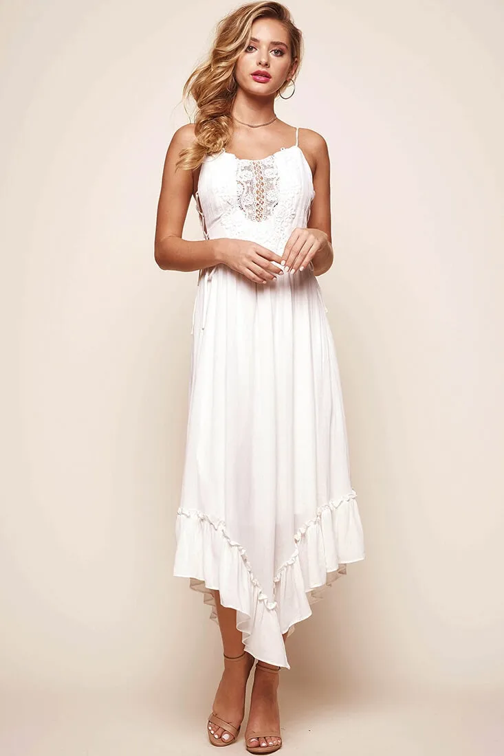 Angel Lace-up Maxi Dress White