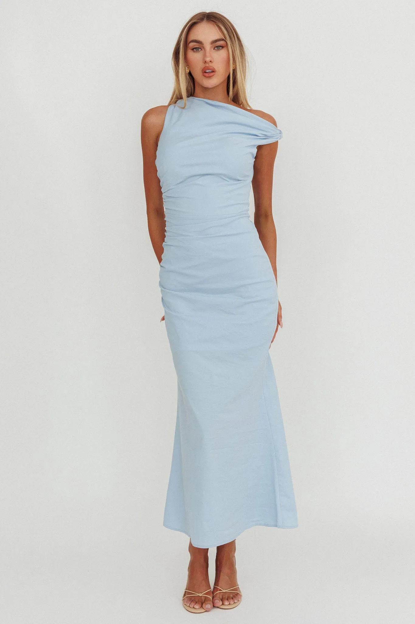 Angel's Song Asymmetric Neckline Maxi Dress Blue