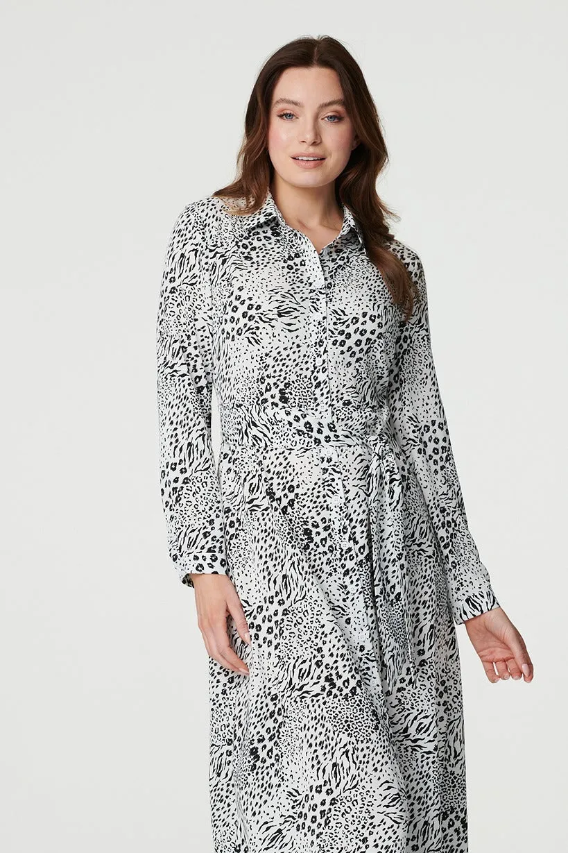 Animal Print Collared Shirt Dress