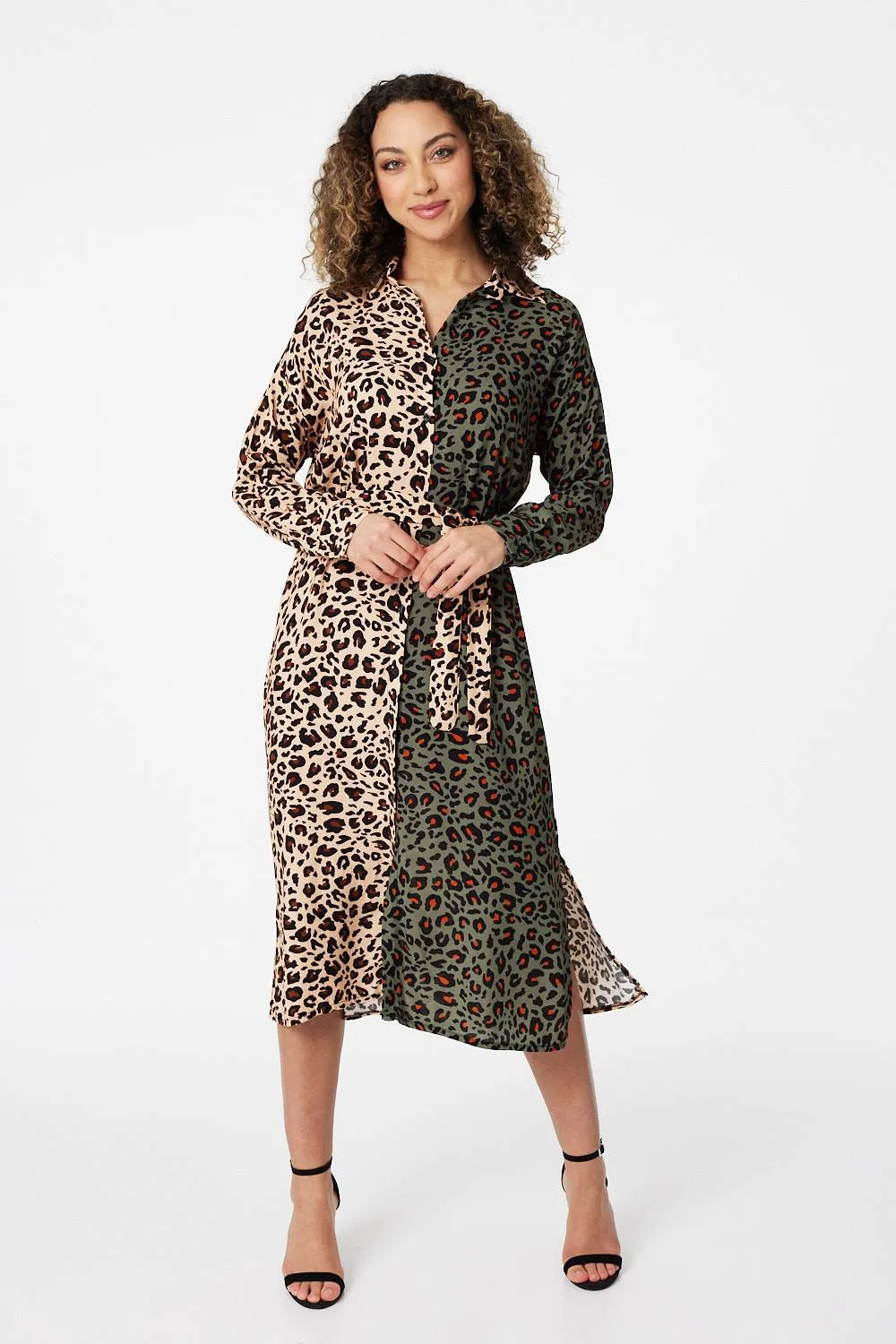 Animal Print Colour Block Shirt Dress