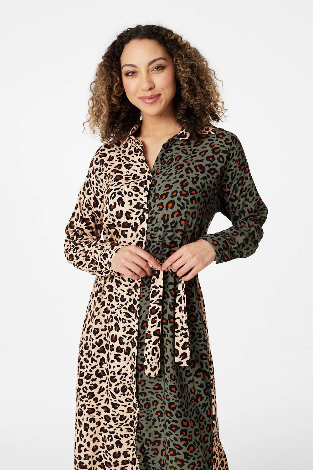 Animal Print Colour Block Shirt Dress