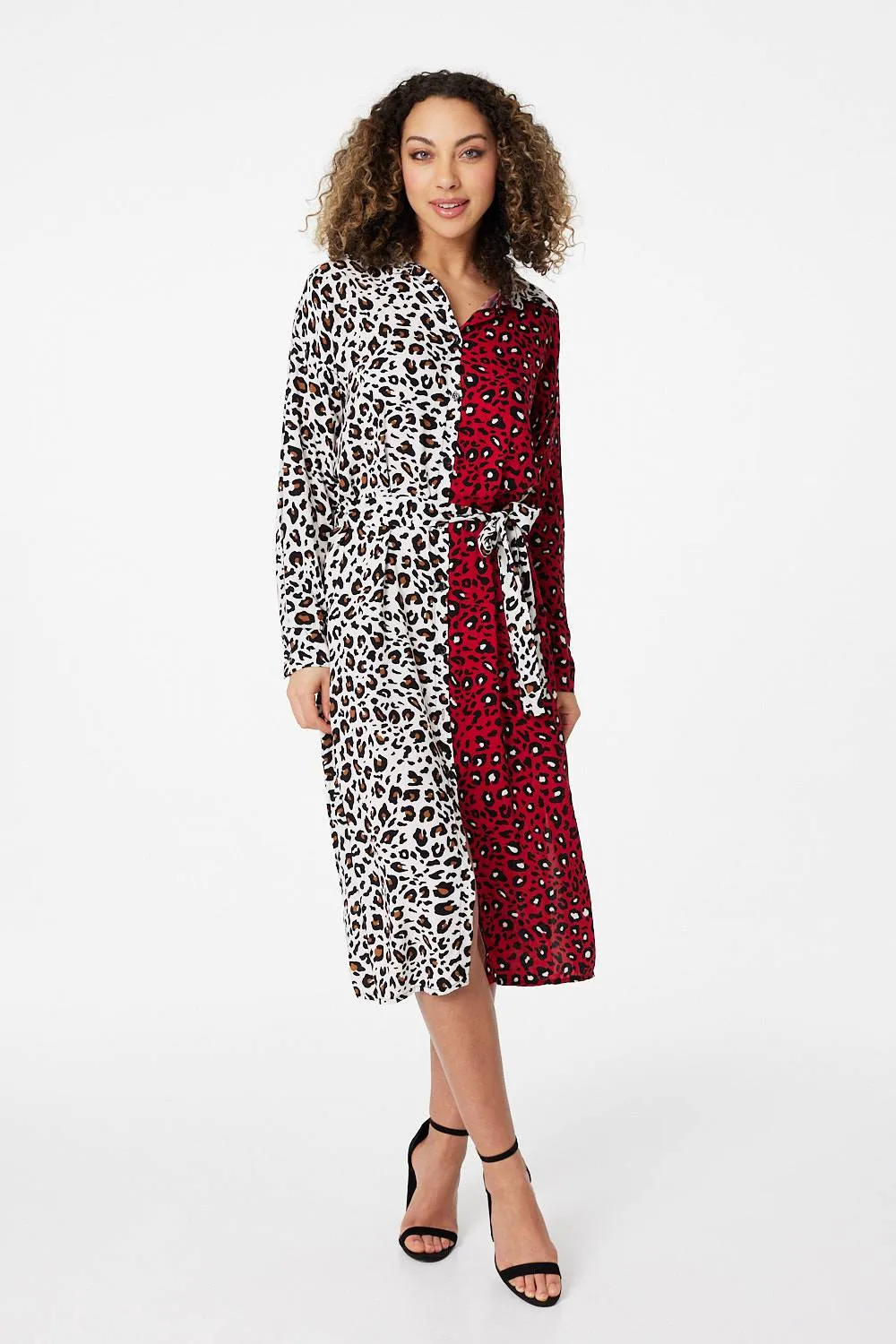 Animal Print Colour Block Shirt Dress