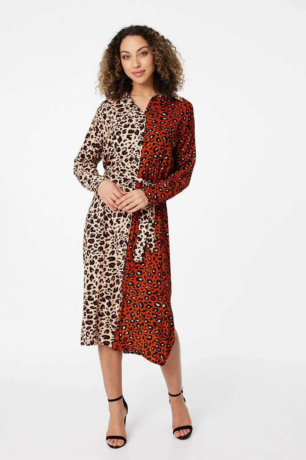 Animal Print Colour Block Shirt Dress