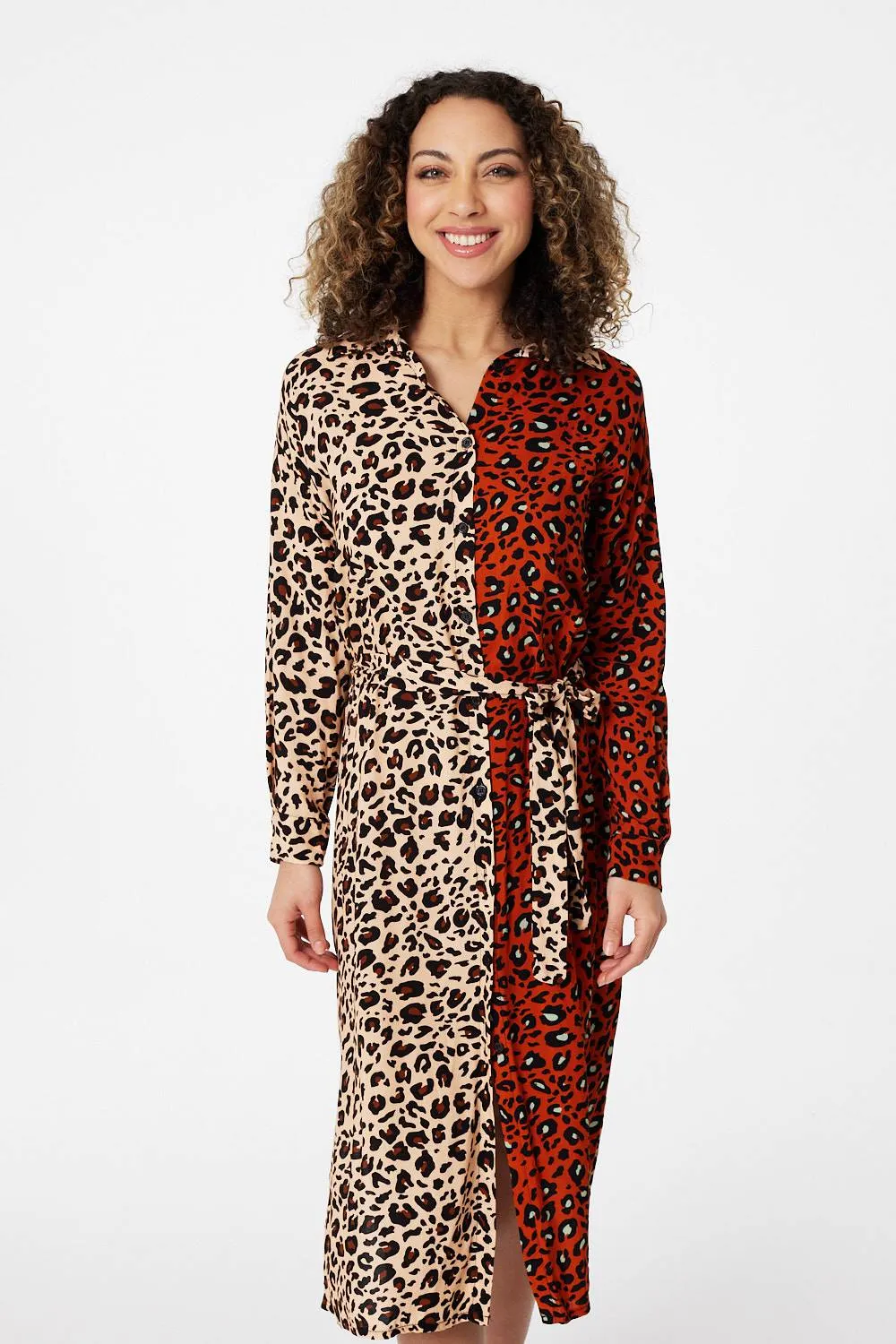 Animal Print Colour Block Shirt Dress