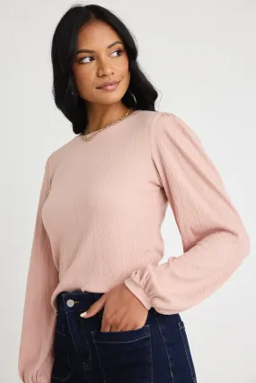 Annabelle Blush LS Puff Sleeve Soft Textured Knit Top