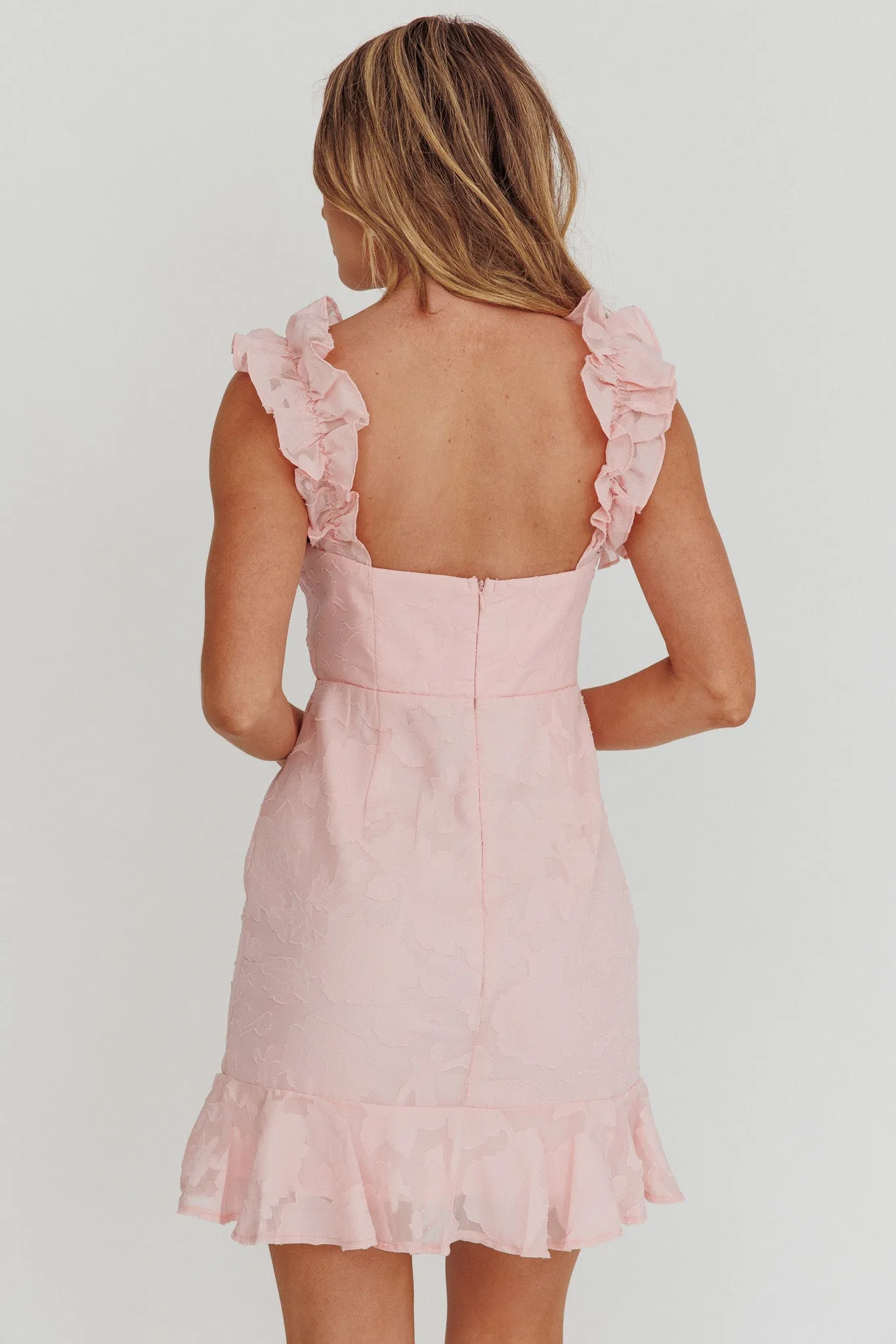 Annie Ruffle Shoulder Mini Dress Pink