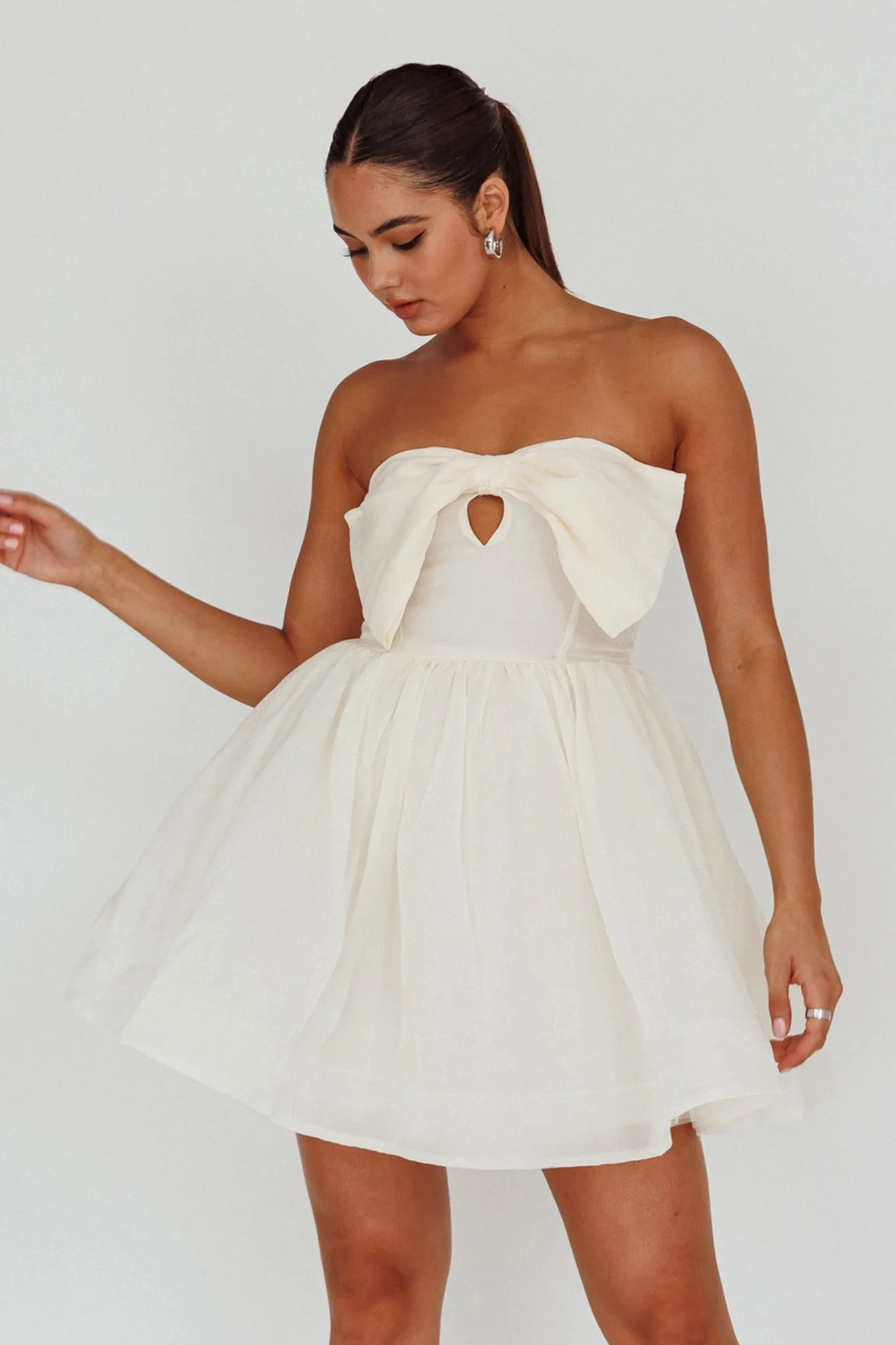 Arabesque Bow Bust Mini Dress Champagne