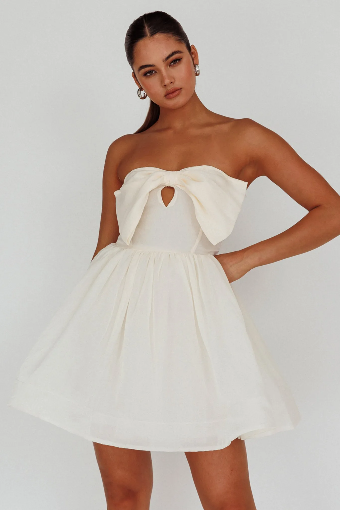 Arabesque Bow Bust Mini Dress Champagne