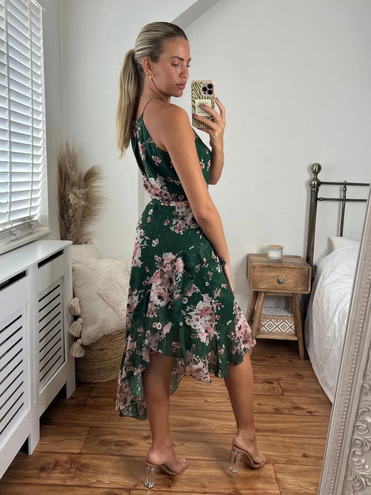 Ariana Halter Frill Dress / Chiffon Green Floral