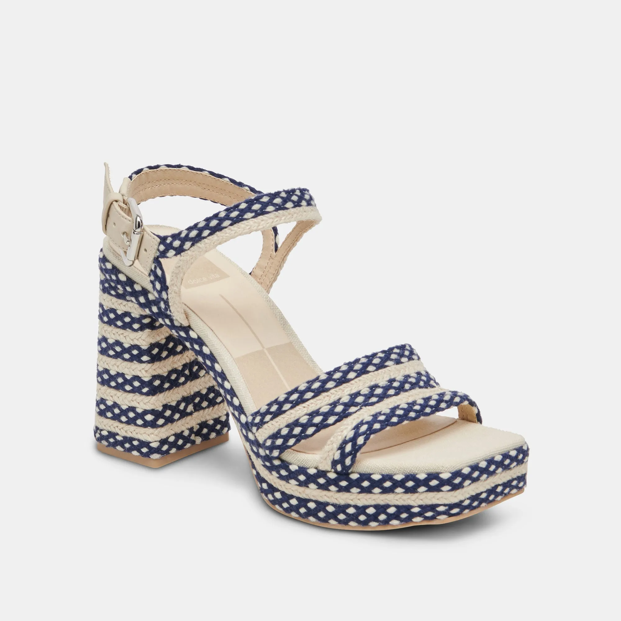 ARNELA HEELS NAVY MULTI WOVEN