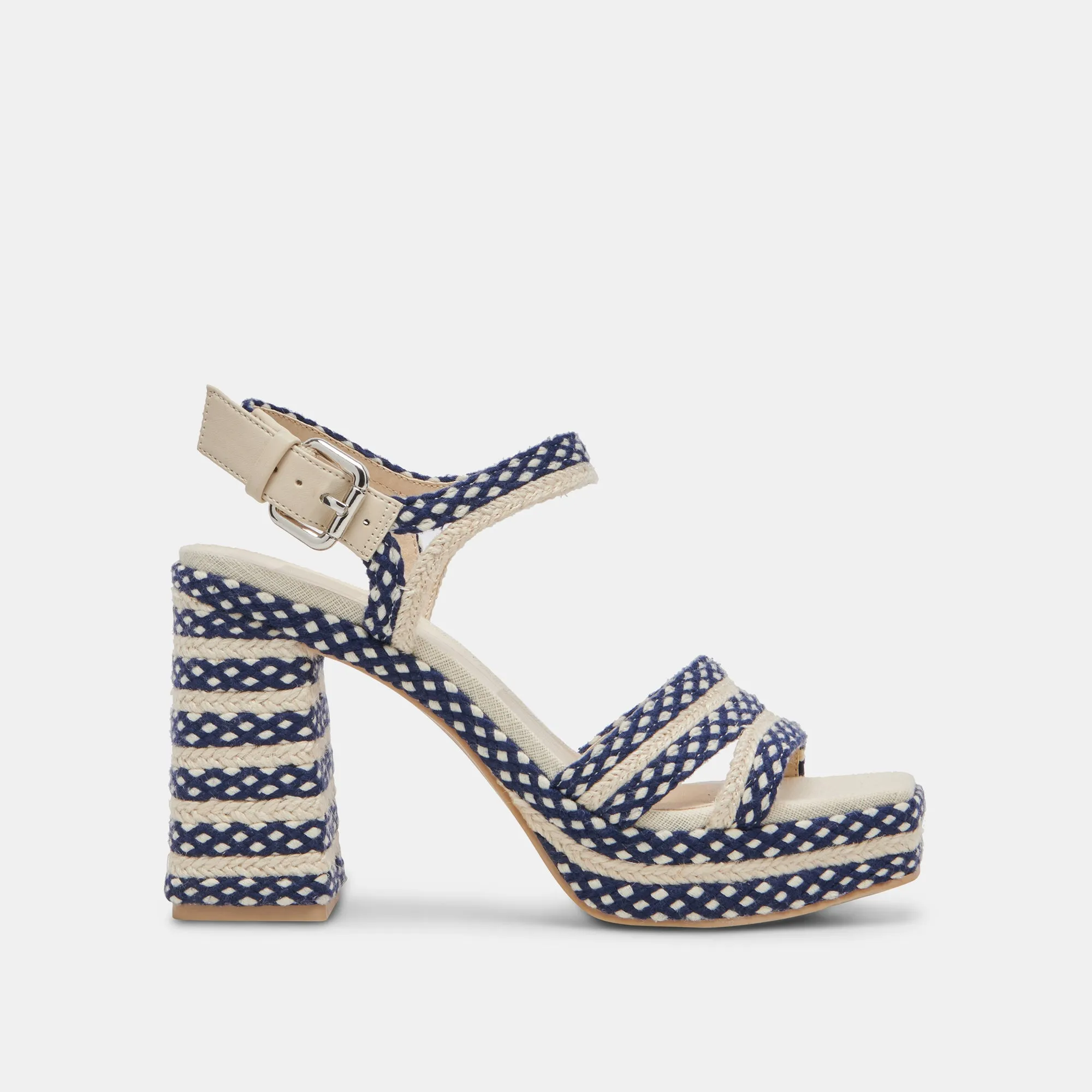 ARNELA HEELS NAVY MULTI WOVEN