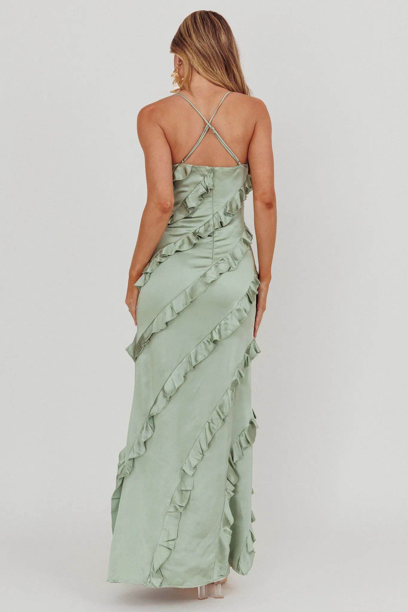 Arrabel Ruffle Trim Maxi Dress Sage