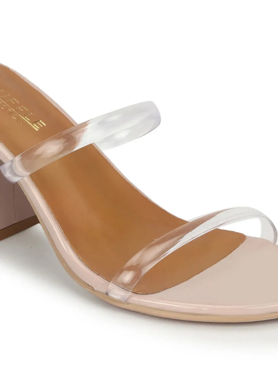 Beige PU Mules With Clear Straps