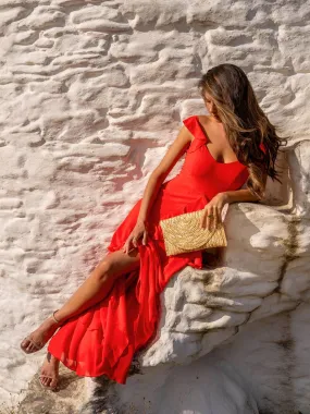 Bella Ruffle Detail Maxi Dress in Red