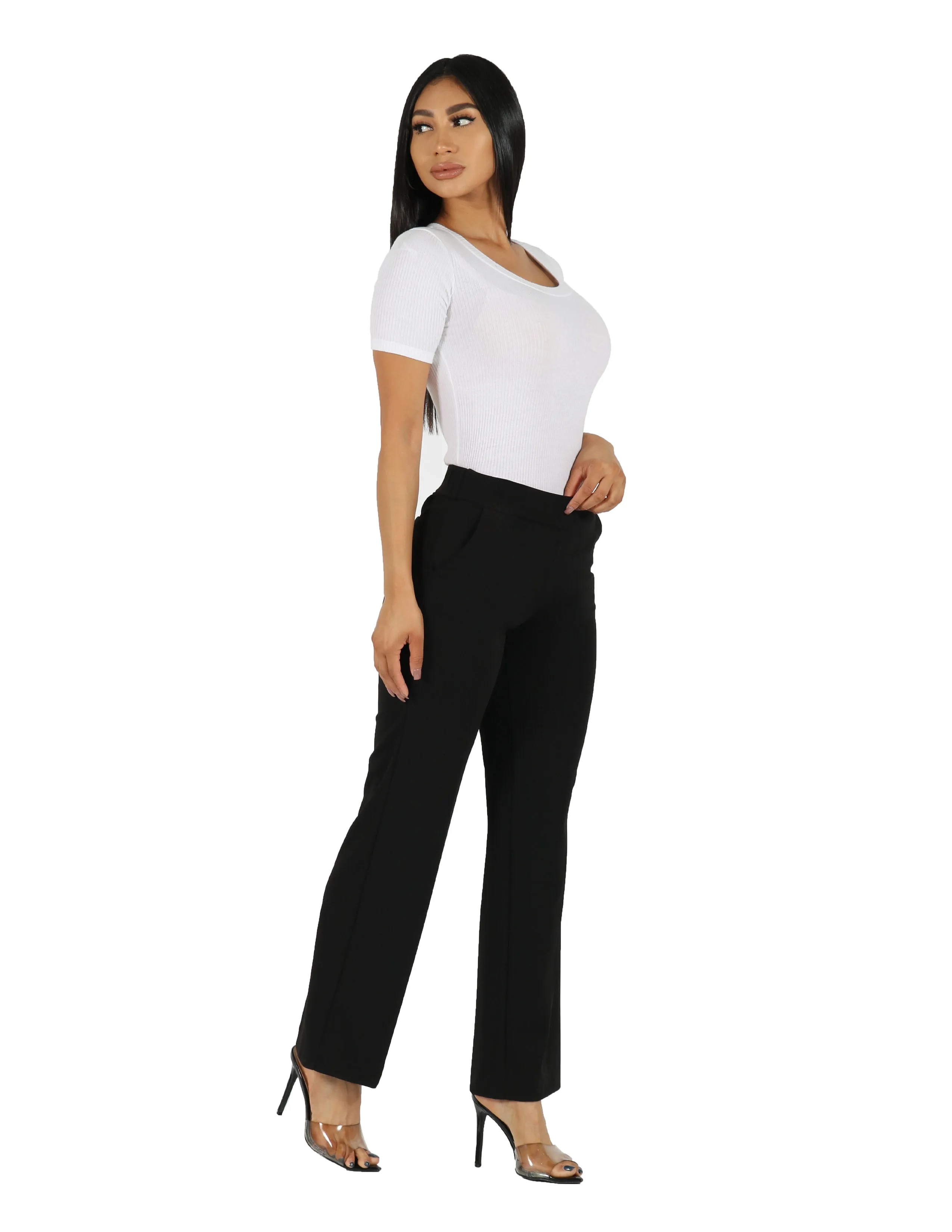 Best Dressed Knit Crepe Solid Pull On Wide Leg Trouser