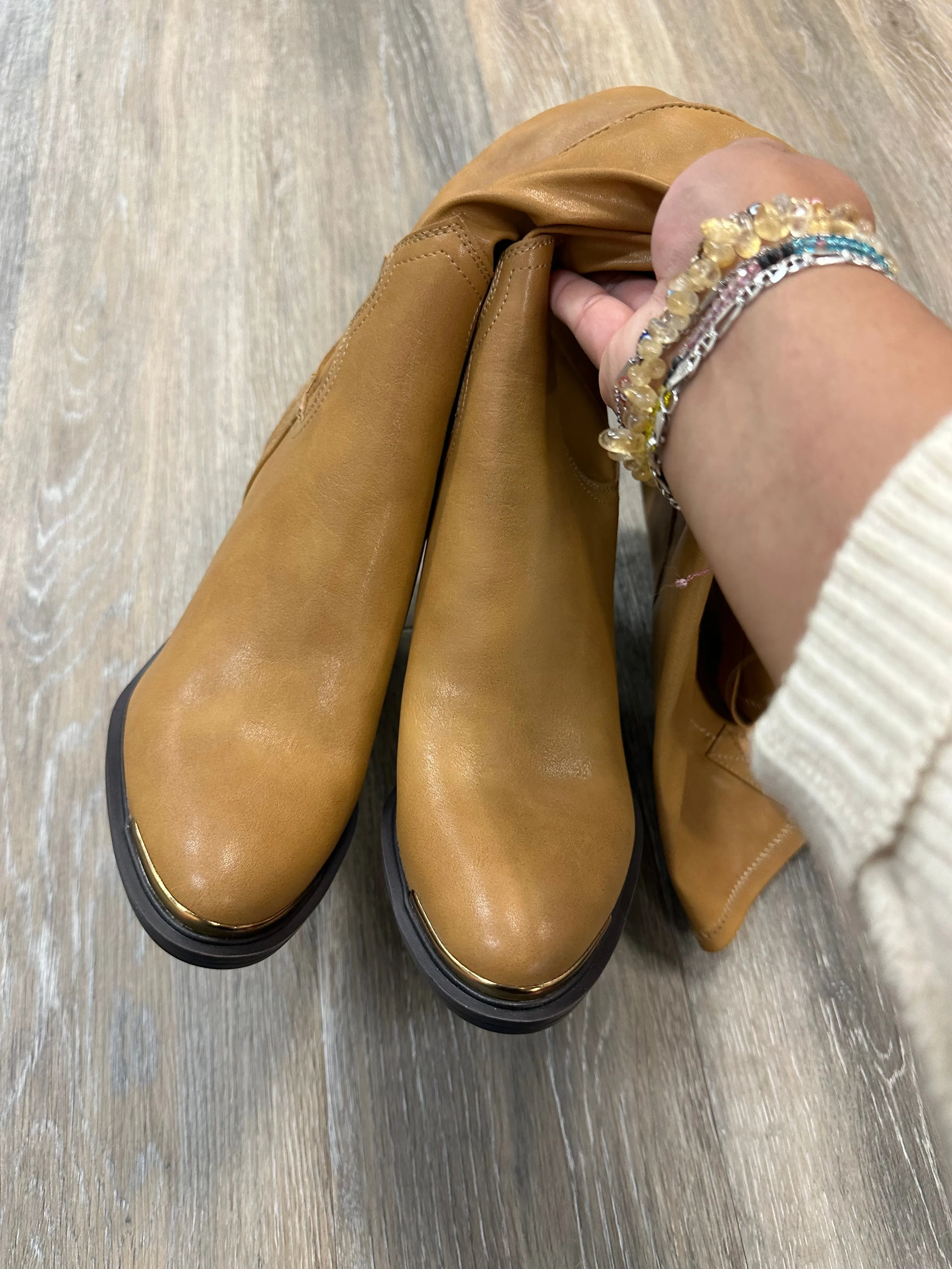 Boots Knee Heels By Franco Sarto In Tan, Size: 8.5