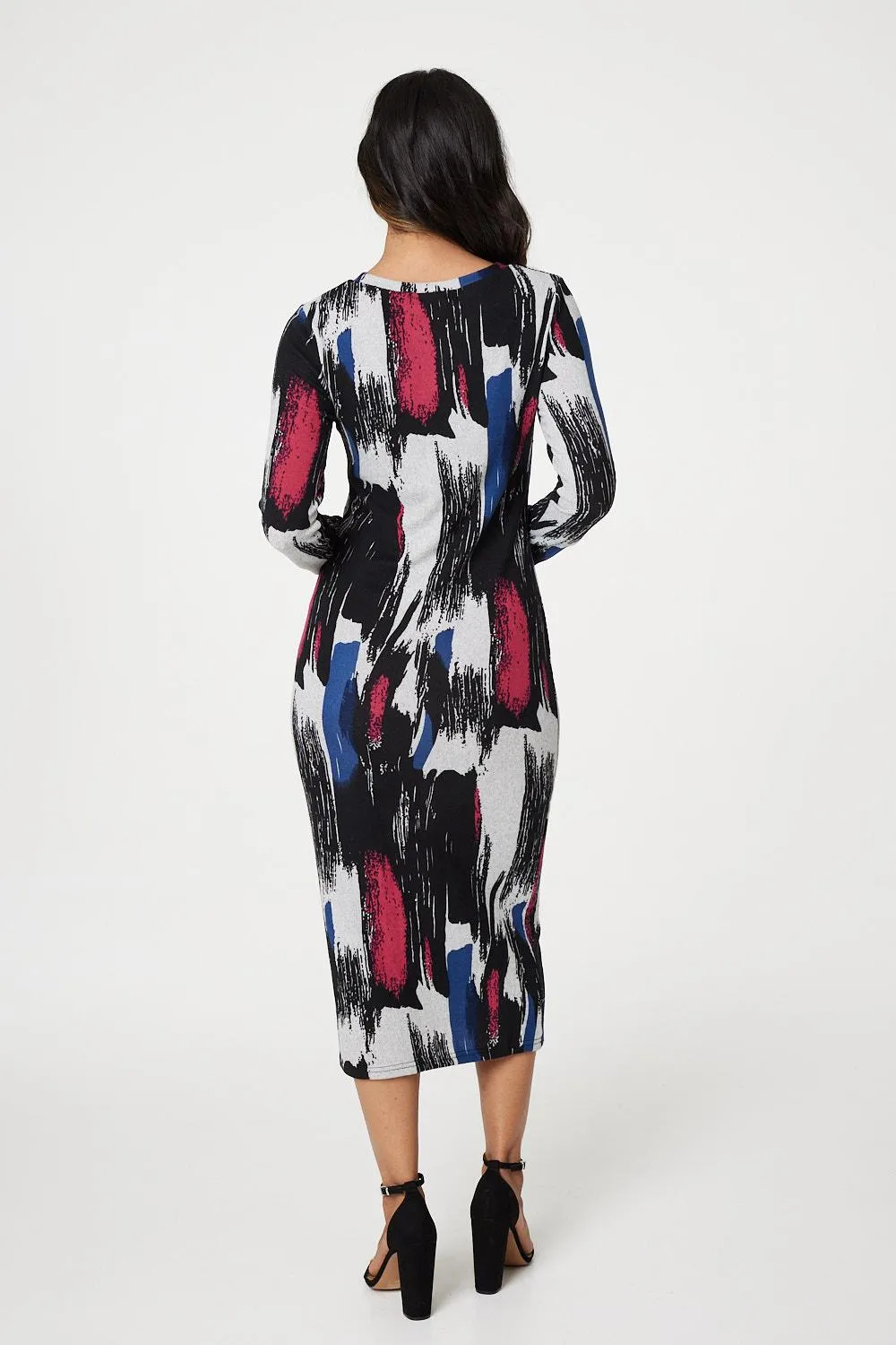 Brushstroke Print Bodycon Dress