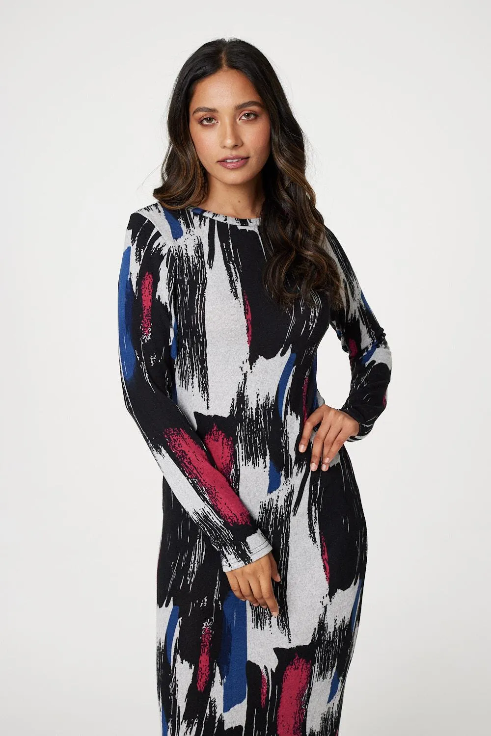 Brushstroke Print Bodycon Dress