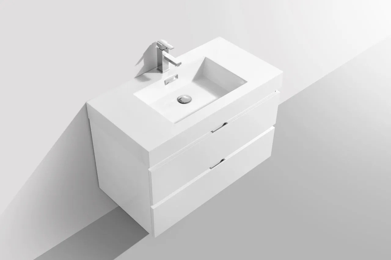 BSL36" High Gloss White, Wall Mount Bathroom Vanity