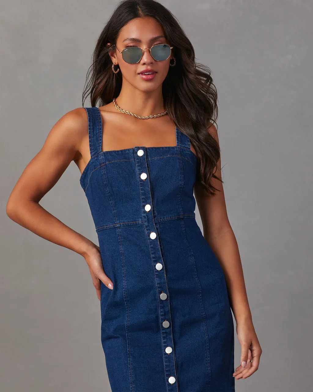 Camden Denim Button Front Midi Dress