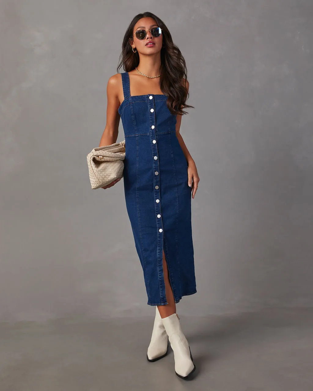 Camden Denim Button Front Midi Dress