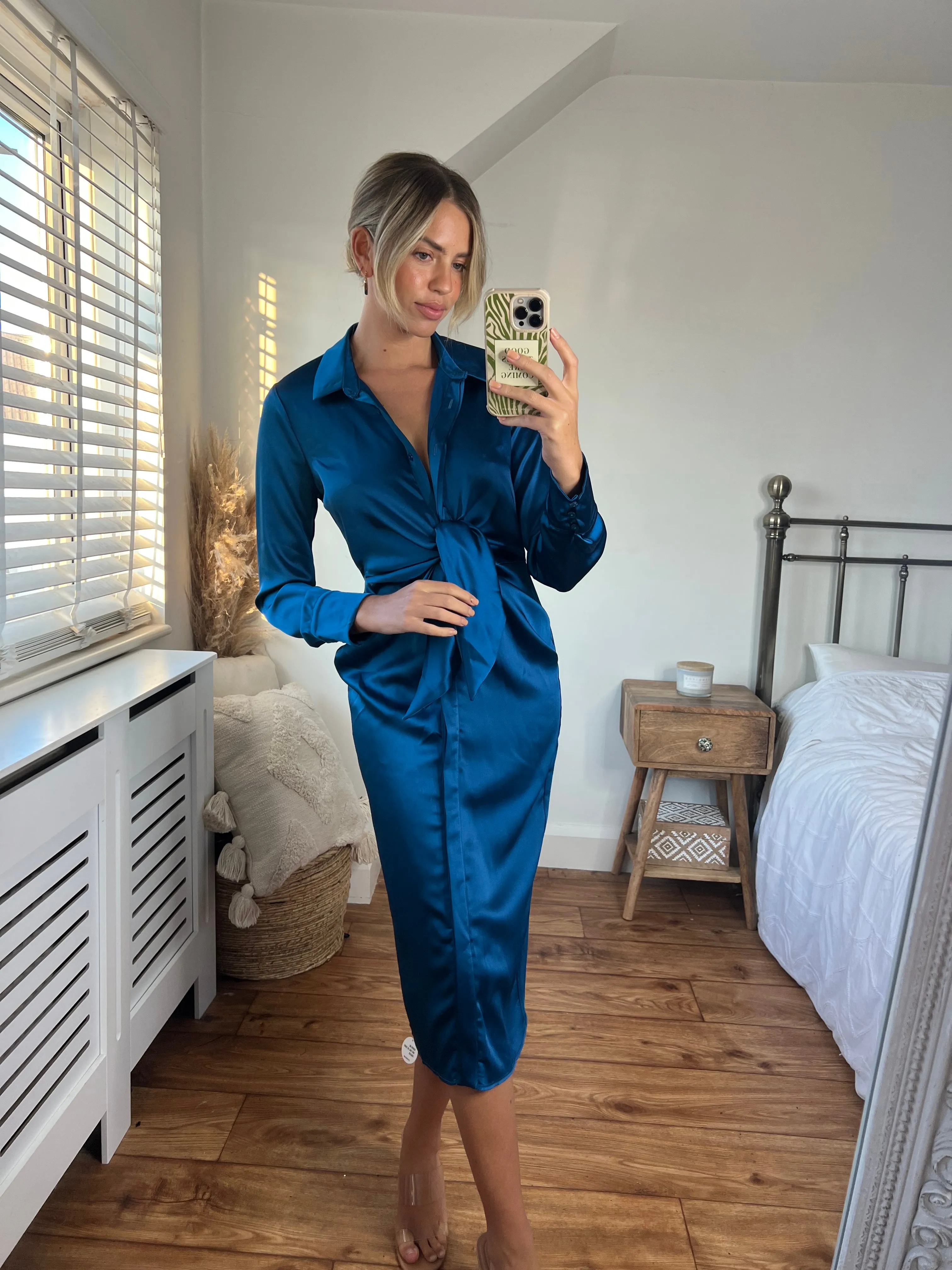 Cassie Tie Front Midi Dress / Peacock Blue