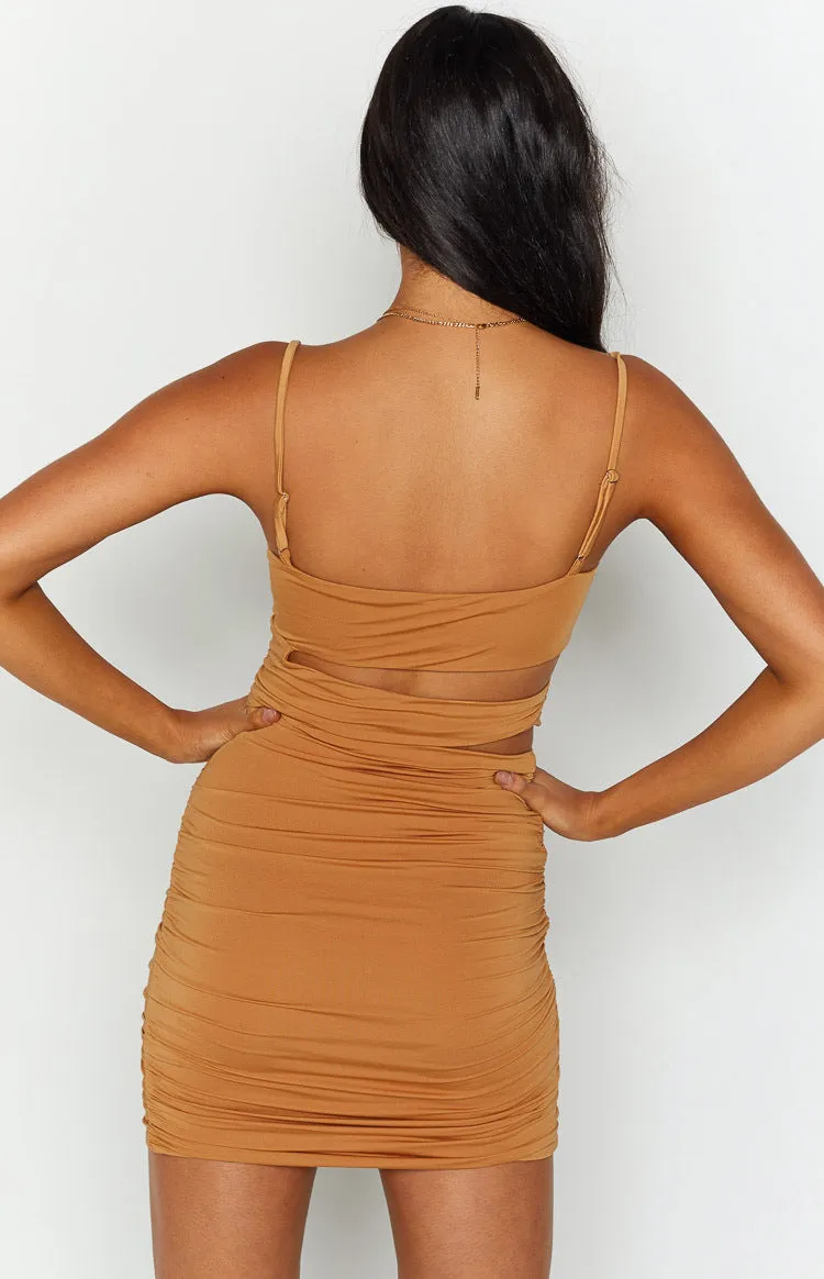 Dameela Tan Cut Out Mini Dress