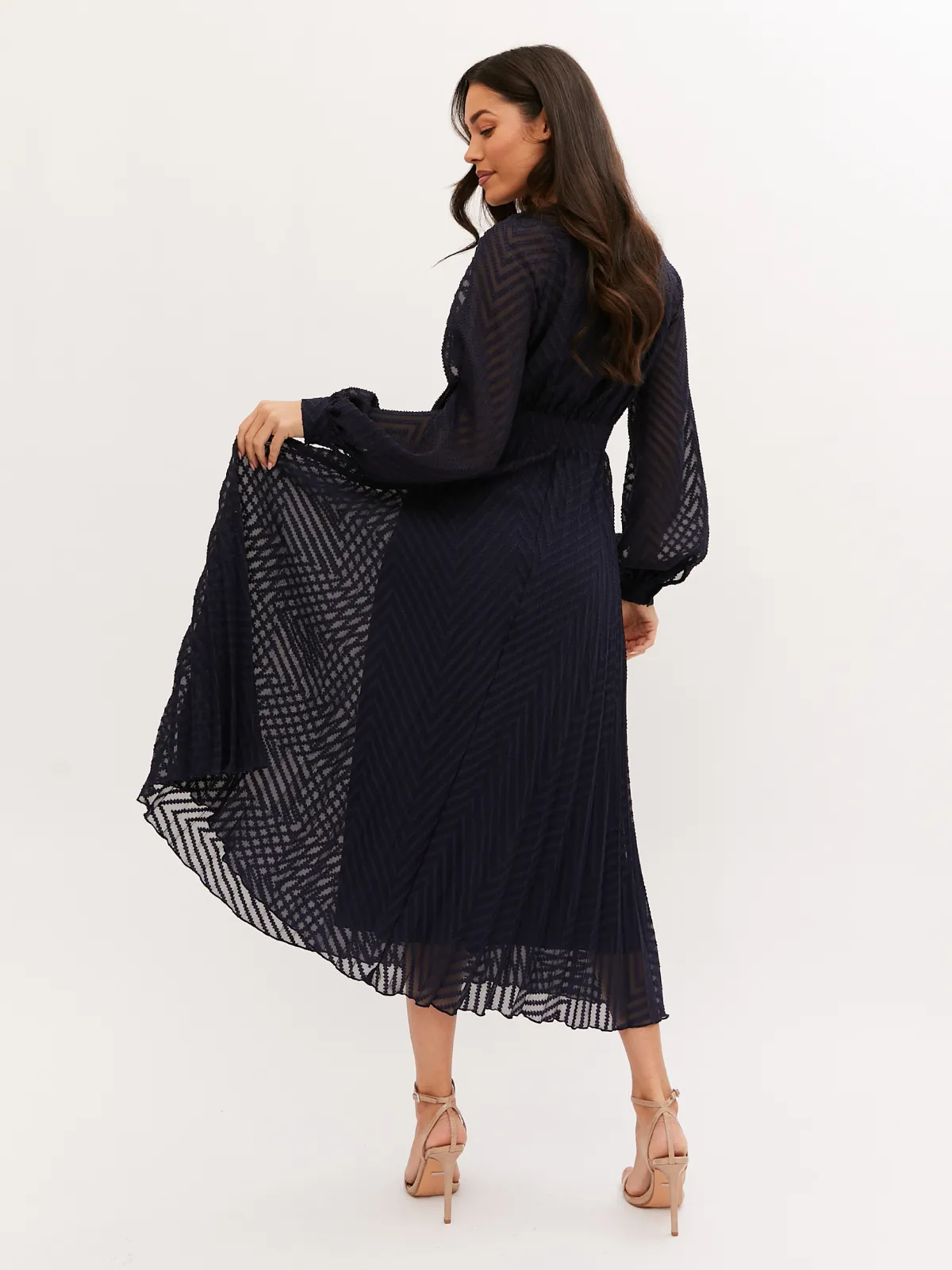 Dannica Pleated Balloon Sleeve Maxi Dress / Navy